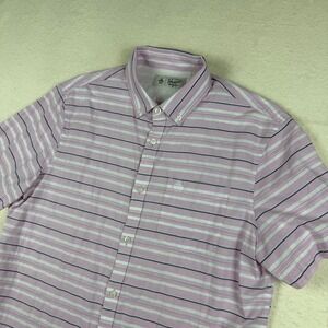Original Penguin Mens Large Pink Striped Short Sleeve Button Down Shirt Cotton L